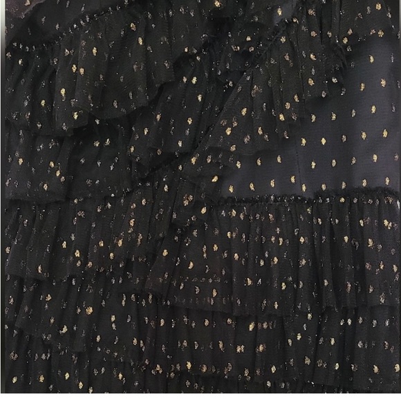 BCBGMaxAzria One Shoulder Black and Gold Tulle Dress - Picture 4 of 13